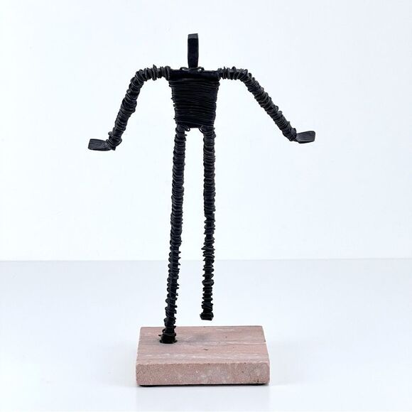 Vintage Brutalist Metal Wire Figure Sculpture On Stone Base MCM Art - Picture 4 of 10